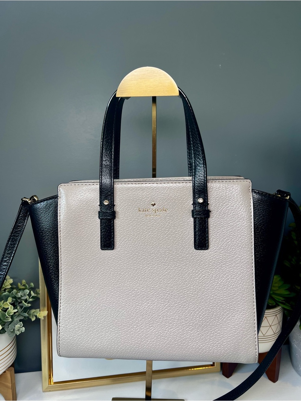 Kate Spade Grand Street Hayden Satchel Beige Black Colorblock With COA